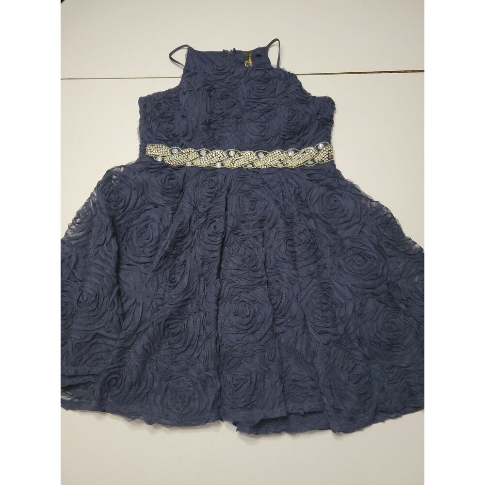 Trixxi Women 13 Mini Dress Blue Rose Lace Floral Sheer Zip Back Sleeveless Bling